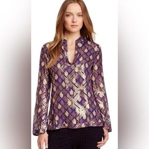 Tory Burch Stephanie Metallic Silk Top Size 2